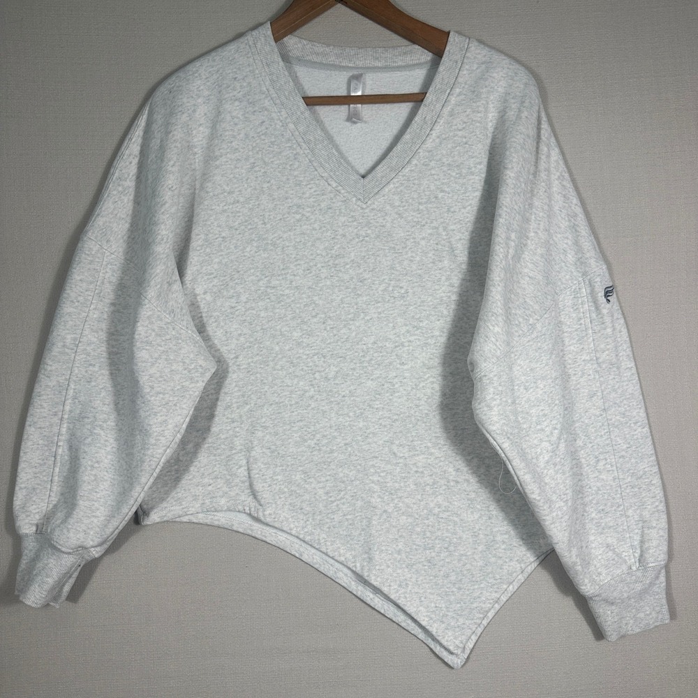 Fabletics Sweatshirt Womens Medium Gray Excellent Asymmetrical V-Neck Pullover